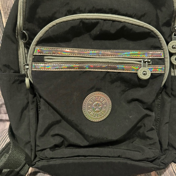 Kipling Seoul Backpack Black Nylon Rose Gold Zippers - Picture 2 of 4